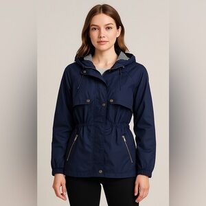 Sweet Wanderer Navy Hooded Utility Rain Jacket Women’s Large
